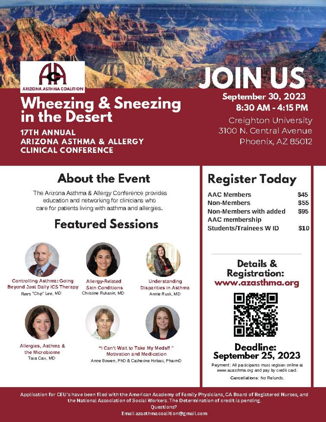 17th Annual Arizona Asthma & Allergy Cliincal Conference with Speakers and Topics